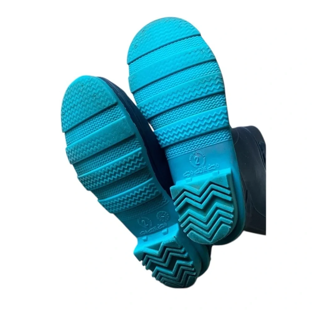 Kamik Raindrops Waterproof Rubber Rain Boots Navy/Teal Kids Size 2 Kidscore